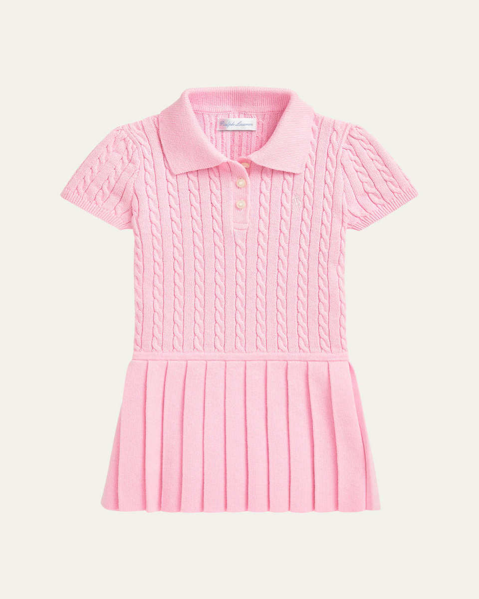Girl's Cable Knit Polo Dress, Size 3M-24